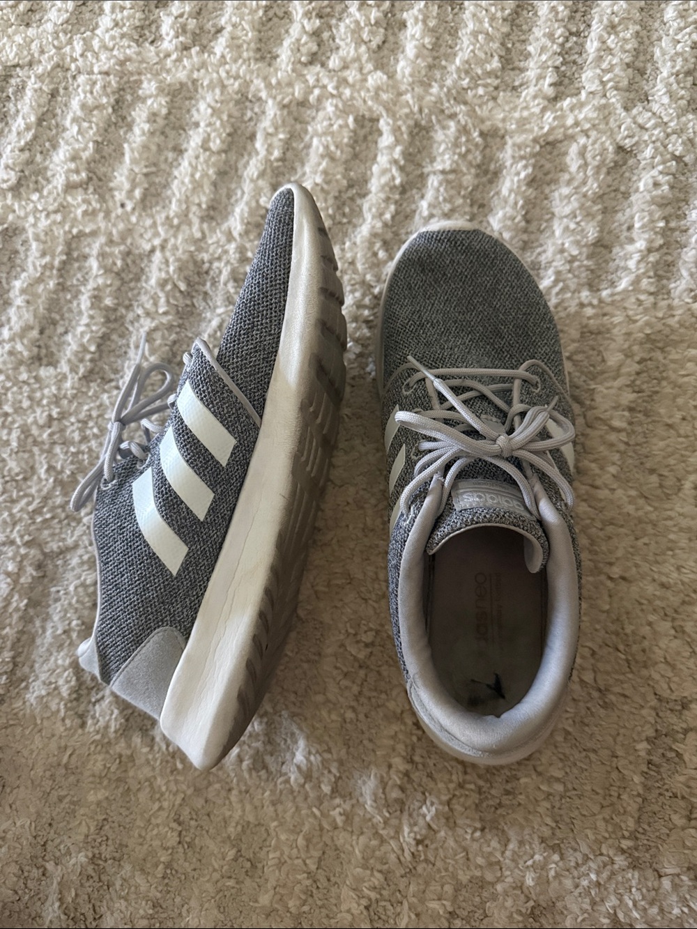adidas Gray Knit Lace-Up Sneakers with White Stripes